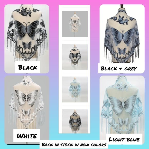 Lace Tassel Butterfly Print Shawl Triangular Scarf, Windproof cover up scarf new - Picture 1 of 10